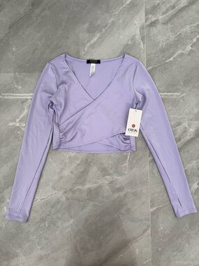 Women’s OTOS Long Sleeve Wrap Top Thumbholes Stretch Ballet Dance Workout Large